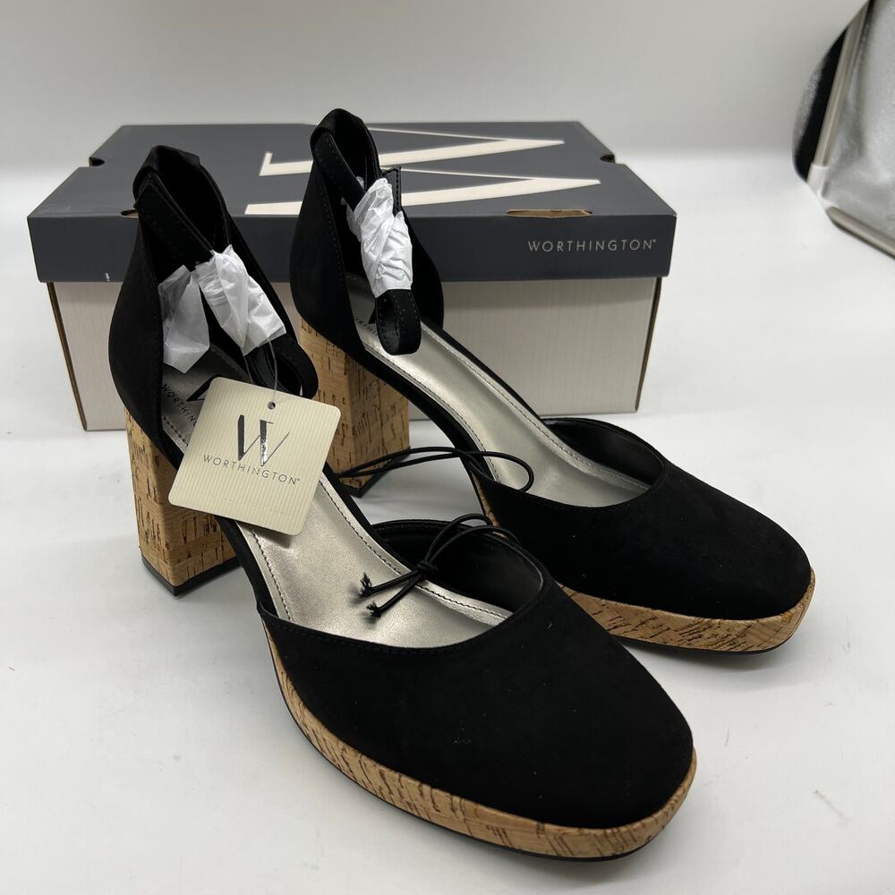 Worthington Womens Panama Block Heel Pumps Black Size 9